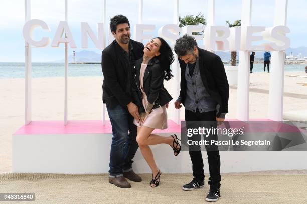 Cesc Gay, Mi Hoa Lee and Leonardo Sbaraglia attend "Felix" Photocall during the 1st Cannes International Series Festival on April 8, 2018 in Cannes,...