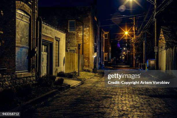 columbus german village at night - columbus ohio street stock pictures, royalty-free photos & images