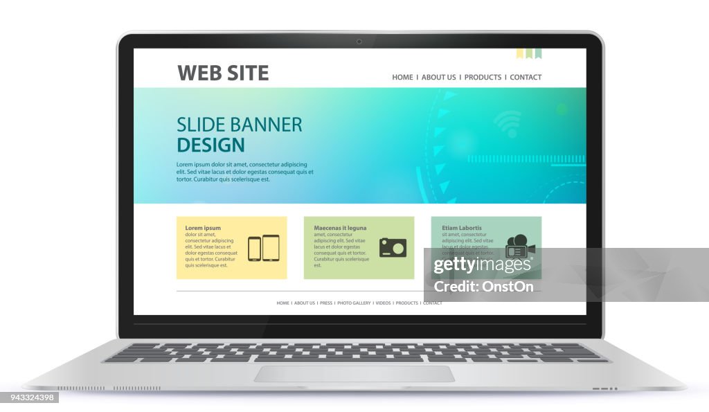 Website Computer Screen Responsive Web Site Design With Laptop Screen High-Res Vector Graphic ...