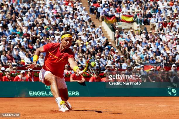 Rafael Nadal of Spain in action in his match against Alexander Zverev of Germany during day three of the Davis Cup World Group Quarter Finals match...