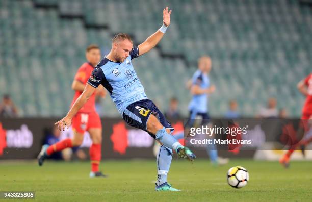 Jordy Buijs of Sydney FC clears the ball during the round 26 A-League match between Sydney FC and Adelaide United at Allianz Stadium on April 8, 2018...
