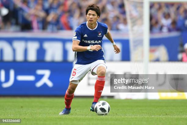 Takahiro Ogihara of Yokohama F.Marinos in action during the J.League J1 match between Yokohama F.Marinos and Kawasaki Frontale at Nissan Stadium on...