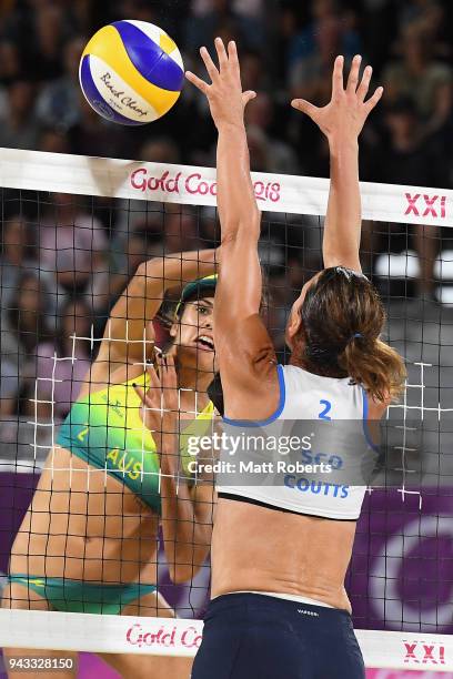 Taliqua Clancy of Australia competes during the Beach Volleyball Women's Preliminary round Women's Preliminary round against Lynne Beattie and...