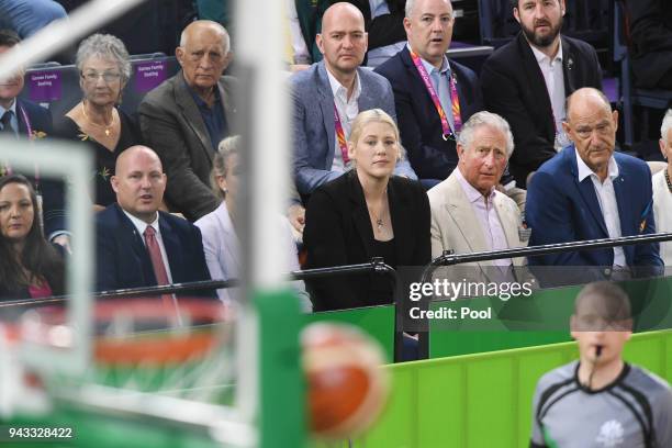 Britain's Prince Charles, Prince Of Wales, with former Australian and WNBA basketball player Lauren Jackson to his right during the India V New...