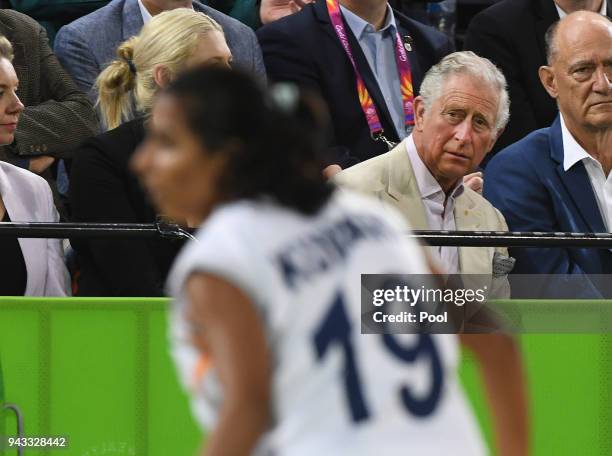 Britain's Prince Charles, Prince Of Wales during the India V New Zealand women's basketball game at the Commonwealth Games, Cairns, on April 8, 2018...