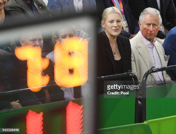 Britain's Prince Charles, Prince Of Wales, with former Australian and WNBA basketball player Lauren Jackson to his right during the India V New...
