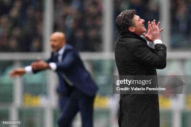 Torino FC head coach Walter Mazzari reacts during the Serie A match between Torino FC and FC Internazionale at Stadio Olimpico di Torino on April 8,...