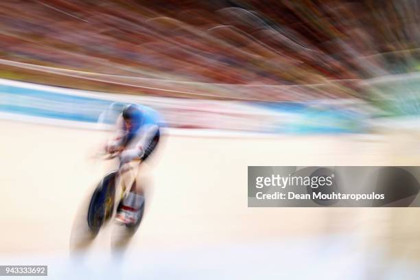 Stefan Ritter of Canada competes during the Men's 1000m Time Trial track cycling on day four of the Gold Coast 2018 Commonwealth Games at Anna Meares...