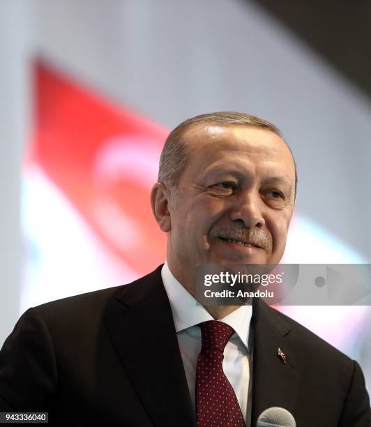President of Turkey and leader of Turkey's ruling Justice and Development Party Recep Tayyip Erdogan gestures during AK Party's 6th ordinary...