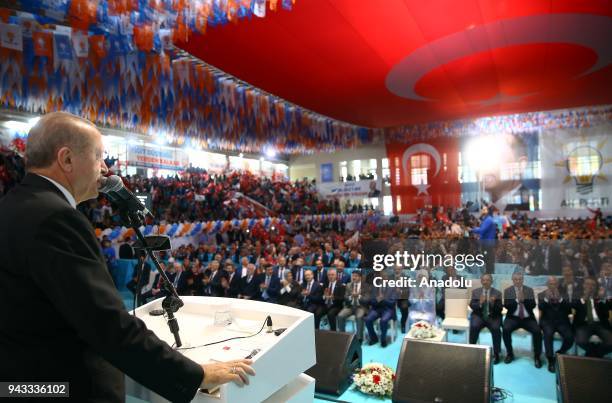 President of Turkey and leader of Turkey's ruling Justice and Development Party Recep Tayyip Erdogan addresses during AK Party's 6th ordinary...