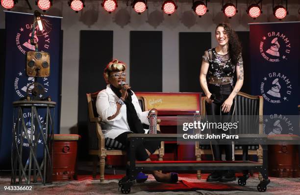 Betty Wright and Emily Estefan attend the GRAMMY U Conference at Gibson Guitar Showroom on April 7, 2018 in Miami, Florida.