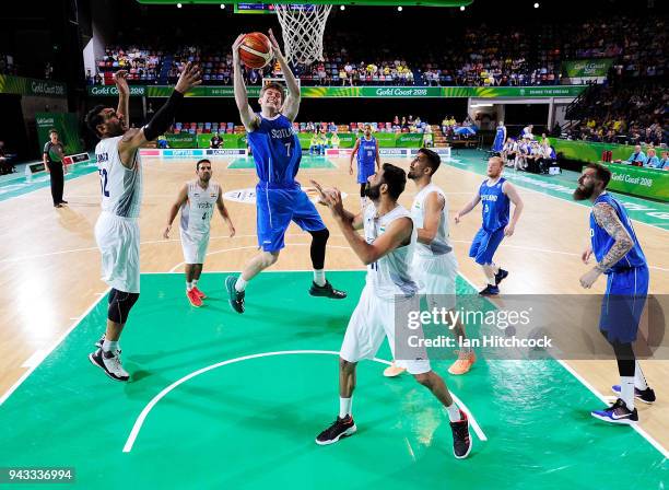 Fraser Malcolm of Scotland takes a shot during the Preliminary Basketball round match between India and Scotland on day four of the Gold Coast 2018...