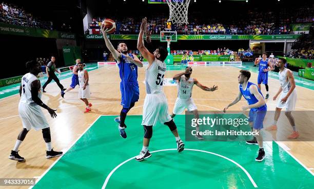 Alasdair Fraser of Scotland attempts a lay up during the Preliminary Basketball round match between India and Scotland on day four of the Gold Coast...