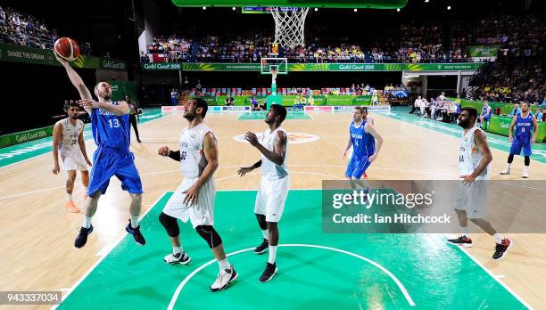 Nicholas Collins of Scotland takes a shot during the Preliminary Basketball round match between India and Scotland on day four of the Gold Coast 2018...