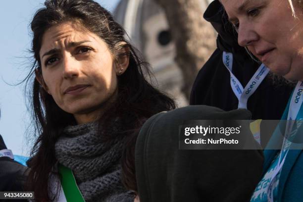 Mayor of Rome Virginia Raggi during the XXIV edition of the Rome Marathon, on April 8, 2018 in Rome, Italy