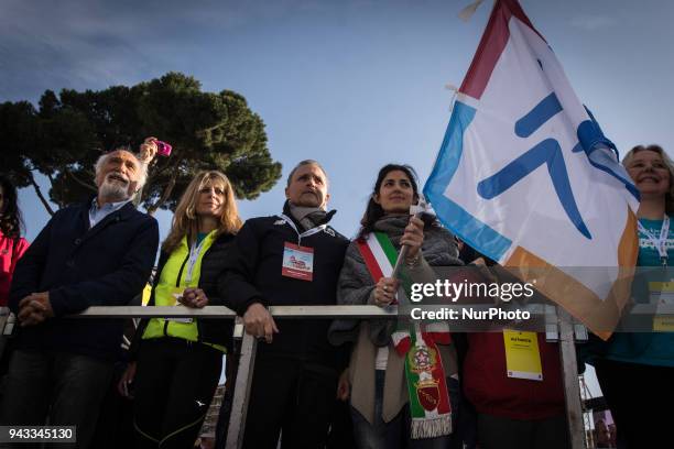 Mayor of Rome Virginia Raggi during the XXIV edition of the Rome Marathon, on April 8, 2018 in Rome, Italy