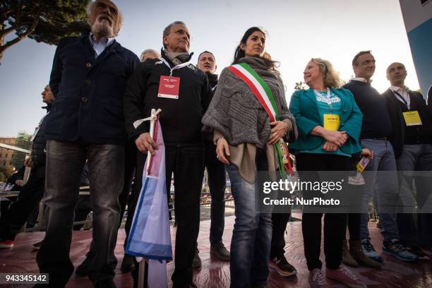 Mayor of Rome Virginia Raggi during the XXIV edition of the Rome Marathon, on April 8, 2018 in Rome, Italy