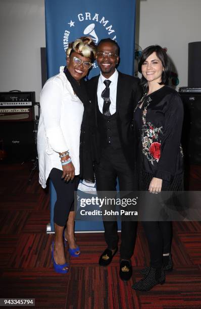 Betty Wright, Jon FX and Maria Elisa Ayerbe attend the GRAMMY U Conference at Gibson Guitar Showroom on April 7, 2018 in Miami, Florida.