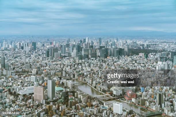 tokyo panoramic cityscape downtown skyscrapers landmarks stadiums shinjuku roppongi japan - barrio de minato fotografías e imágenes de stock