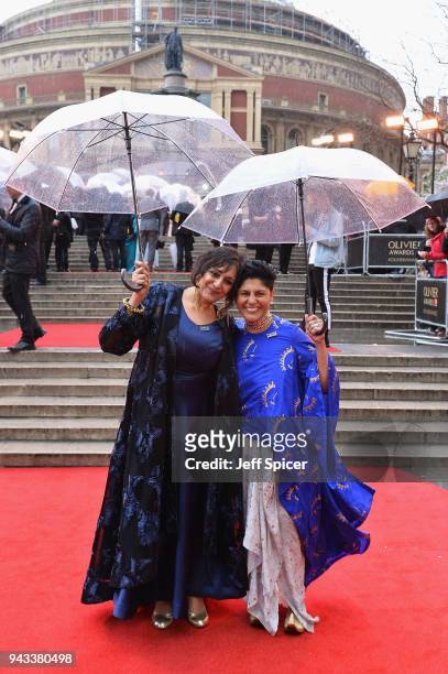 Meera Syal and Anjum Mouj attend The Olivier Awards with Mastercard at Royal Albert Hall on April 8, 2018 in London, England.