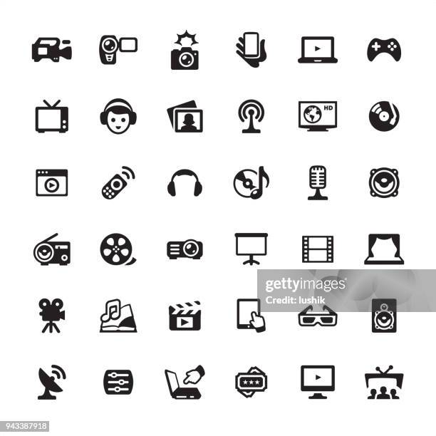 multimedia devices - icon set - reality tv stock illustrations