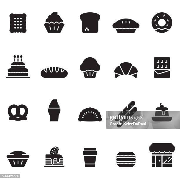 ilustrações, clipart, desenhos animados e ícones de ícones de padaria [black edition] - macaroon