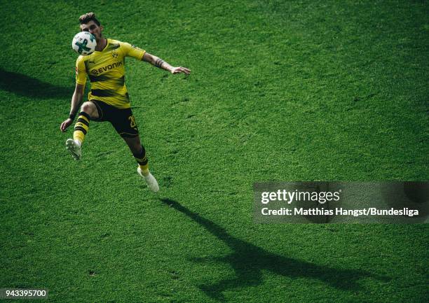 Maximilian Philipp of Dortmund in action during the Bundesliga match between Borussia Dortmund and VfB Stuttgart at Signal Iduna Park on April 8,...