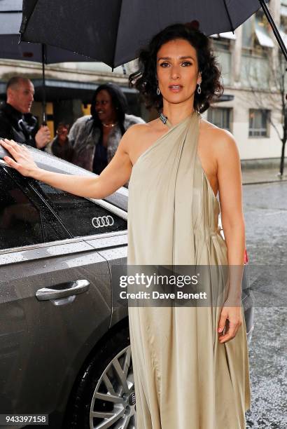 Indira Varma arrives in an Audi for the Laurence Olivier Awards at the at Royal Albert Hall on April 8, 2018 in London, England.