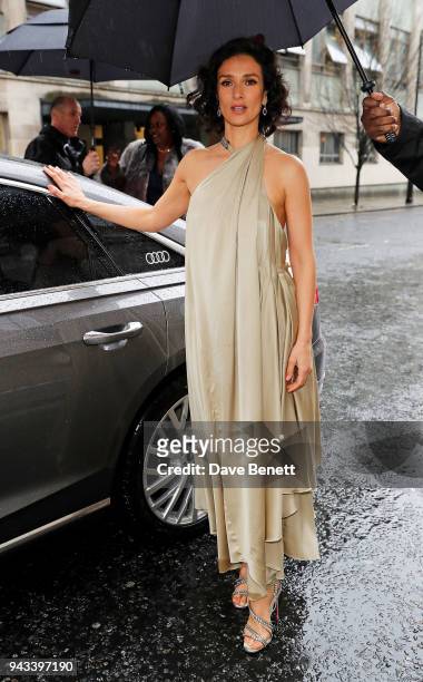 Indira Varma arrives in an Audi for the Laurence Olivier Awards at the at Royal Albert Hall on April 8, 2018 in London, England.