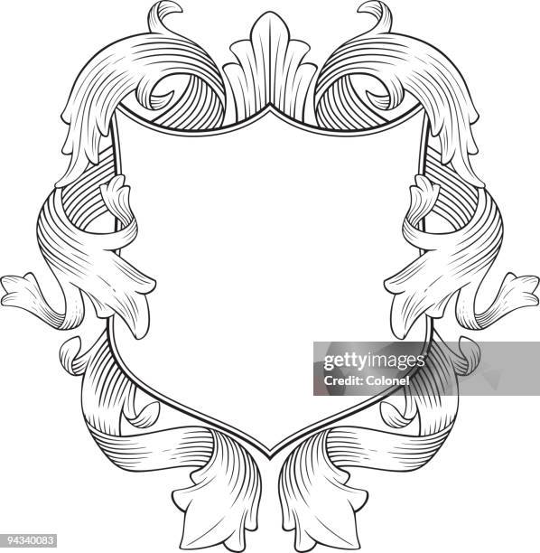 retro style shield and banner - shield crest stock illustrations