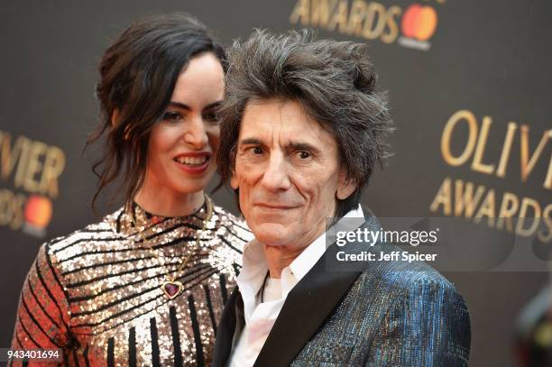 Sally Humphreys and Ronnie Wood attend The Olivier Awards with Mastercard at Royal Albert Hall on April 8, 2018 in London, England.