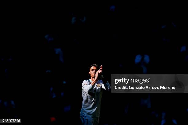 Cristiano Ronaldo of Real Madrid CF leaves the pitch during the La Liga match between Real Madrid CF and Club Atletico de Madrid at Estadio Santiago...