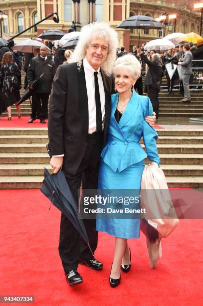 Brian May and Anita Dobson attend The Olivier Awards with Mastercard at Royal Albert Hall on April 8, 2018 in London, England.