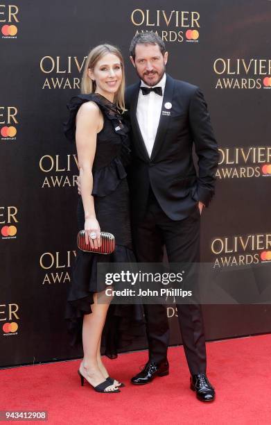 Sally Scott and Bertie Carvel attend The Olivier Awards with Mastercard at Royal Albert Hall on April 8, 2018 in London, England.