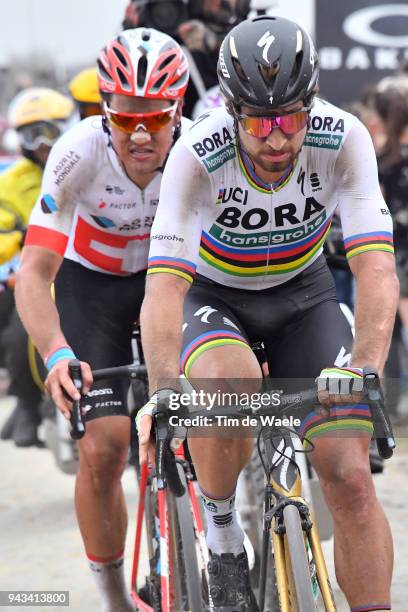 Peter Sagan of Slovakia and Team Bora - Hansgrohe / Silvan Dillier of Switzerland and Team AG2R La Mondiale / during the 116th Paris to Roubaix 2018...