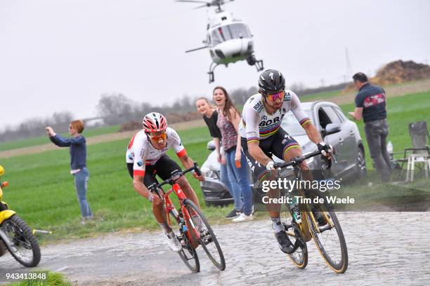 Peter Sagan of Slovakia and Team Bora - Hansgrohe / Silvan Dillier of Switzerland and Team AG2R La Mondiale / during the 116th Paris to Roubaix 2018...