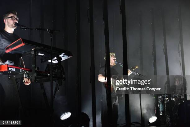 Gus Unger-Hamilton, Joe Newman and Thom Sonny Green of Alt-J perform before a sold out show beginning their North American Tour at the Fillmore...