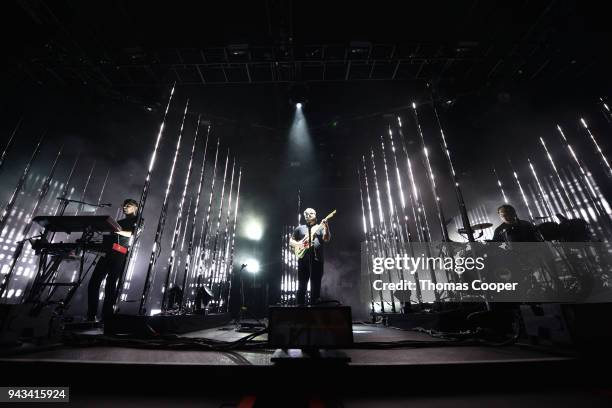 Gus Unger-Hamilton, Joe Newman and Thom Sonny Green of Alt-J perform before a sold out show beginning their North American Tour at the Fillmore...