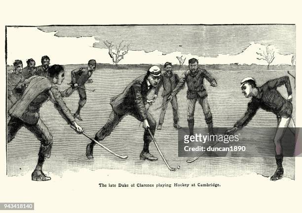 stockillustraties, clipart, cartoons en iconen met prins albert victor, hertog van clarence spelen hockey - hockey player