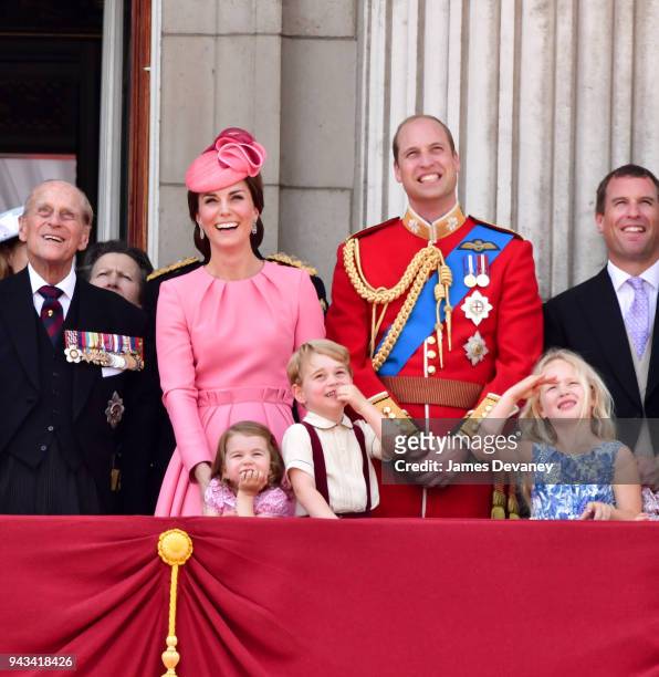 Catherine, Duchess of Cambridge, Prince William, Duke of Cambridge, Princess Charlotte of Cambridge and Prince George of Cambridge stand on the...