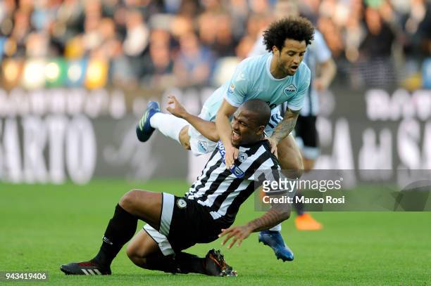 Felipe Anderson of SS Lazio compete for the ball with and Santos Samir of Udinese Calcio tduring he serie A match between Udinese Calcio and SS Lazio...