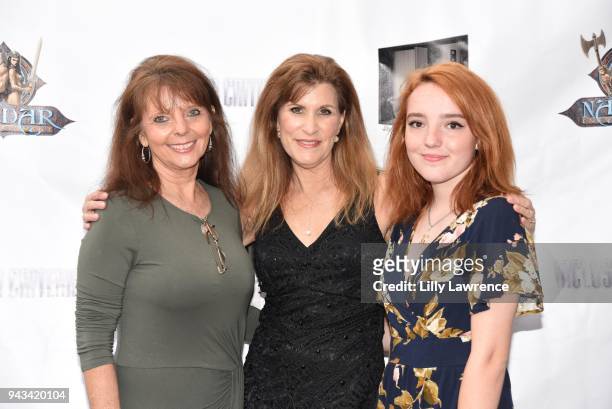 Producers Nancy Criss, Judy Norton, and actress Nicole Criss attend the premiere of "Inclusion Criteria" at Charlie Chaplin Theatre on April 7, 2018...