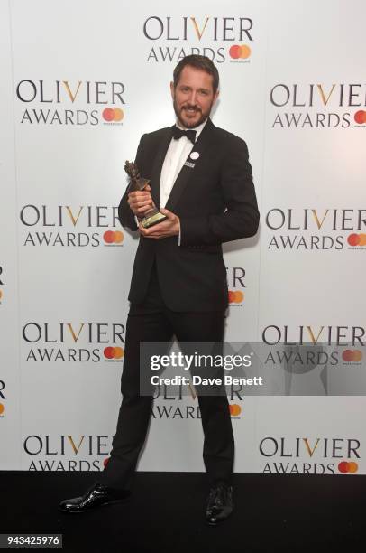 Bertie Carvel, winner of the Best Actor in a Supporting Role award for "Ink", poses in the press room during The Olivier Awards with Mastercard at...