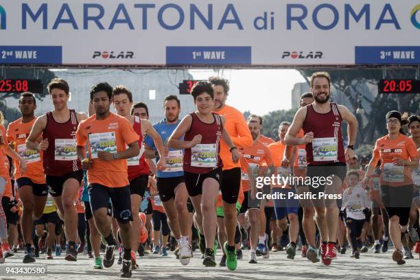 Runners compete during the 24th edition of the Maratona di Roma , an annual IAAF marathon competition hosted by the city of Rome, Italy on April 08,...