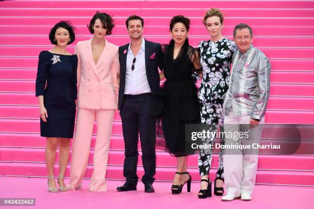 Fleur Pellerin, Phoebe Waller-Bridge, Albin Lewi, Sandra Oh,Jodie Comer and Benoit Louvet attend "Killing Eve" and "When Heroes Fly" screening during...