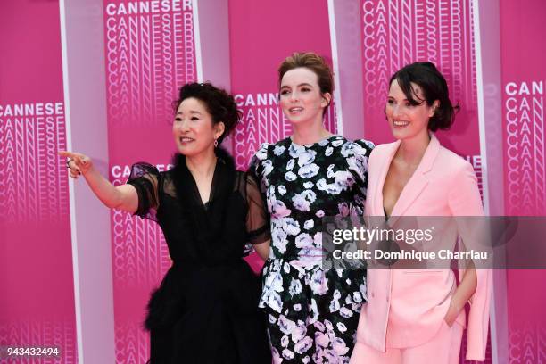 Sandra Oh, Jodie Comer and Phoebe Waller-Bridge attend "Killing Eve" and "When Heroes Fly" screening during the 1st Cannes International Series...