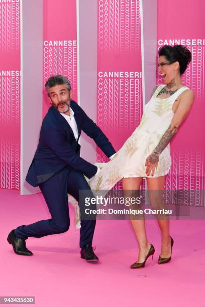 Leonardo Sbaraglia and Mi Hoa Lee attend "Killing Eve" and "When Heroes Fly" screening during the 1st Cannes International Series Festival at Palais...