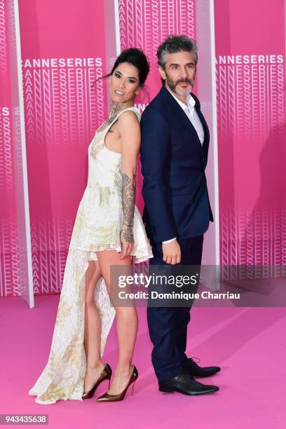 Leonardo Sbaraglia and Mi Hoa Lee attend "Killing Eve" and "When Heroes Fly" screening during the 1st Cannes International Series Festival at Palais...