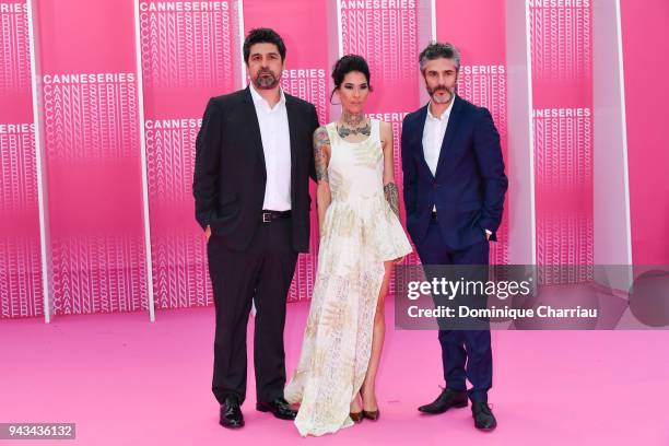 Cesc Gay, Leonardo Sbaraglia and Mi Hoa Lee attend "Killing Eve" and "When Heroes Fly" screening during the 1st Cannes International Series Festival...