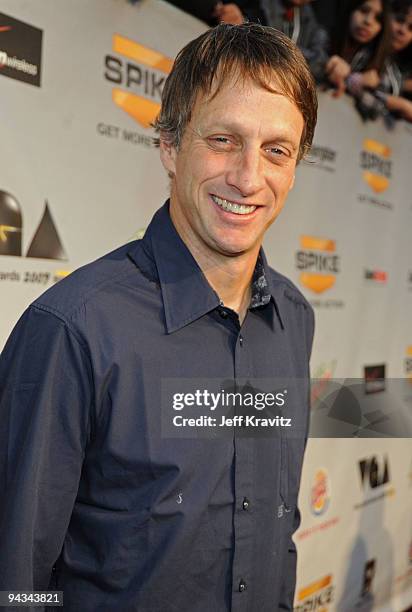 Pro Skater Tony Hawk arrives at Spike TV's 7th Annual Video Game Awards at the Nokia Event Deck at LA Live on December 12, 2009 in Los Angeles,...